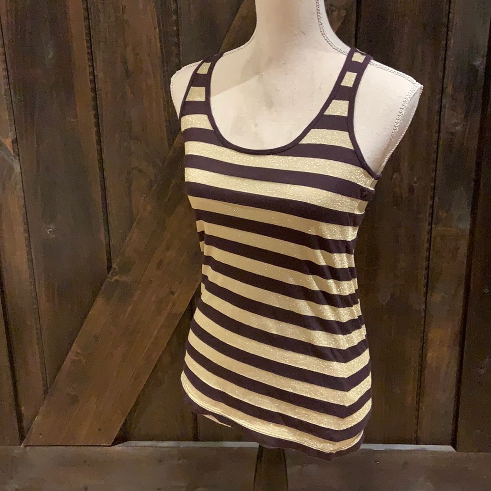 Vento sparkly gold and brown striped tank top